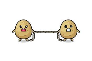 cute potato character is playing tug of war game vector