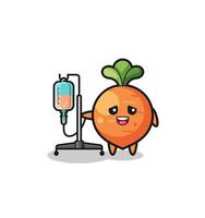 cute carrot character standing with infusion pole vector