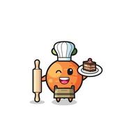 carrot as pastry chef mascot hold rolling pin vector