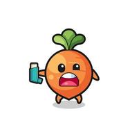 carrot mascot having asthma while holding the inhaler vector