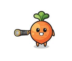 carrot mascot holding flashlight vector