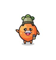 cute carrot as veteran cartoon vector