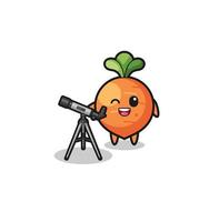 carrot astronomer mascot with a modern telescope vector