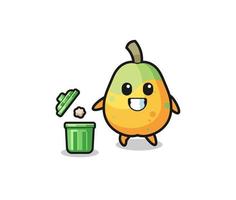 illustration of the papaya throwing garbage in the trash can vector