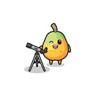 papaya astronomer mascot with a modern telescope vector