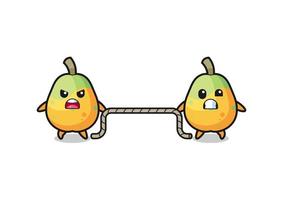 cute papaya character is playing tug of war game vector