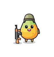 cute papaya mascot as a soldier vector