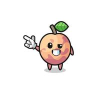 pluot fruit mascot pointing top left vector