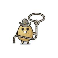 the potato cowboy with lasso rope vector