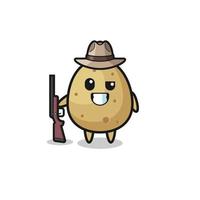 potato hunter mascot holding a gun vector