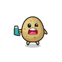 potato mascot having asthma while holding the inhaler vector