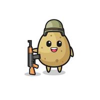 cute potato mascot as a soldier vector