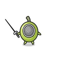 olive earth cartoon as fencer mascot vector