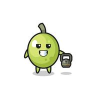 olive mascot lifting kettlebell in the gym vector