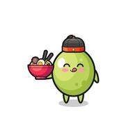 olive as Chinese chef mascot holding a noodle bowl vector