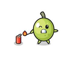 olive mascot illustration playing firecracker vector