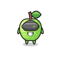 cute green apple using VR headset vector