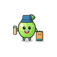 Personaje de mascota de manzana verde como excursionista vector