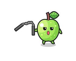 cartoon of green apple using nunchaku vector