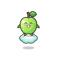 cute green apple illustration riding a floating cloud vector