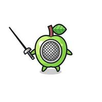 green apple earth cartoon as fencer mascot vector