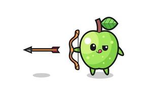 illustration of green apple character doing archery vector