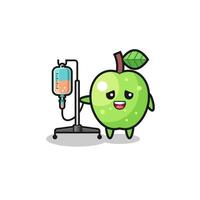 cute green apple character standing with infusion pole vector