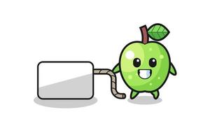 green apple cartoon is pulling a banner vector