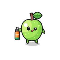 cute green apple holding mosquito repellent vector