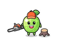 green apple lumberjack character holding a chainsaw vector