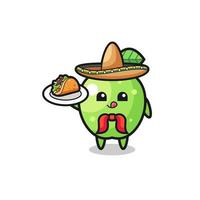 green apple Mexican chef mascot holding a taco vector