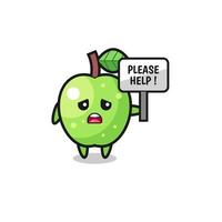 cute green apple hold the please help banner vector