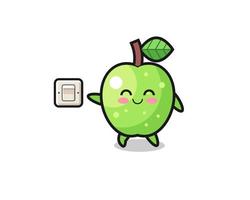 cartoon green apple is turning off light vector