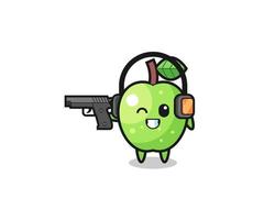 illustration of green apple cartoon doing shooting range vector