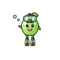 the green apple diver cartoon character vector