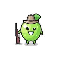 green apple hunter mascot holding a gun vector