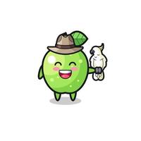 green apple zookeeper mascot with a parrot vector