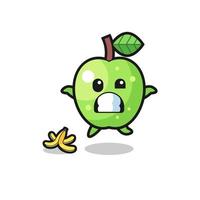 green apple cartoon is slip on a banana peel vector