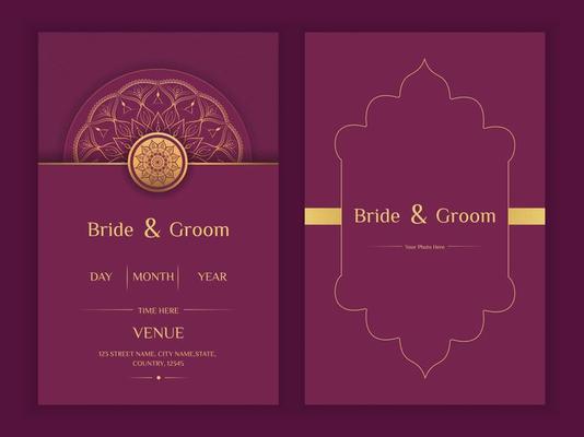 Indian wedding card template with mandala digital invitation design