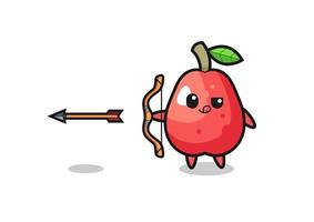 illustration of water apple character doing archery vector