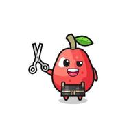 water apple character as barbershop mascot vector