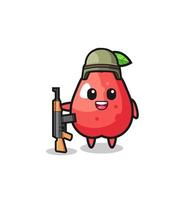 cute water apple mascot as a soldier vector