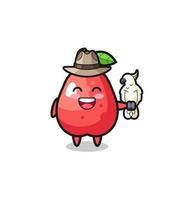 water apple zookeeper mascot with a parrot vector