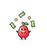 illustration of the water apple catching money falling from the sky vector