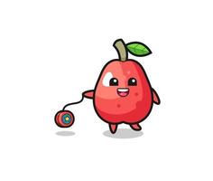 cartoon of cute water apple playing a yoyo vector