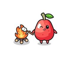 water apple character is burning marshmallow vector