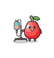 lindo personaje de manzana de agua de pie con poste de infusión vector