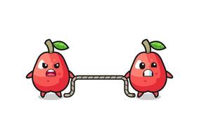 cute water apple character is playing tug of war game vector