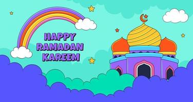 Hand Drawn cute colorful cartoon islamic eid mubarak vector