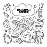 Ramadán Kareem con estilo doodle dibujado a mano vector